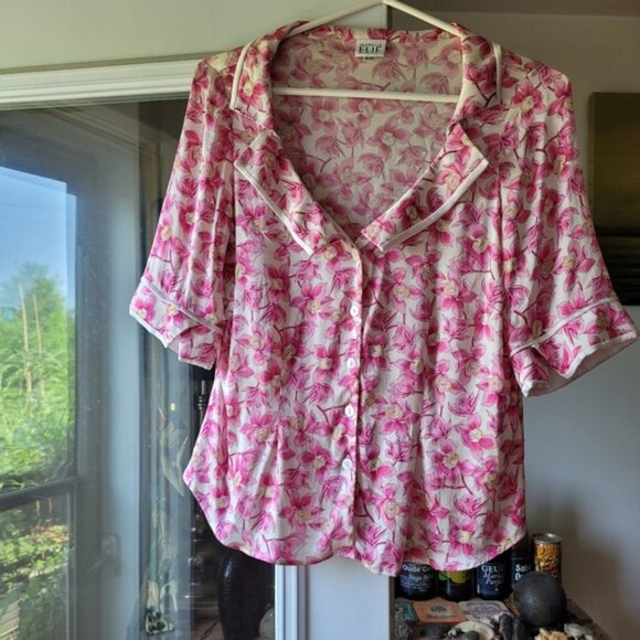 Isabelle elie boutique silk floral pink and white loose fit blouse - size small - Picture 1 of 6